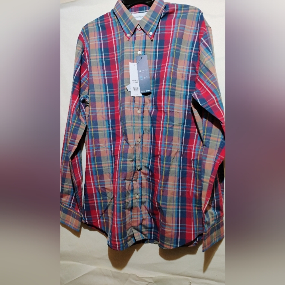 Saddlebred Men's Shirt Easy Care Size Large Short Sleeve Color RED TAT NWT's